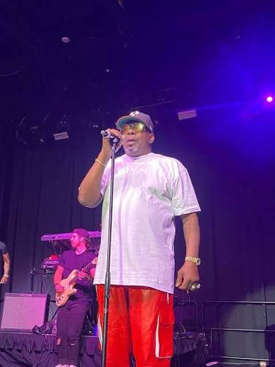 Bobby Brown at the microphone during his set at the Saban Theatre.
