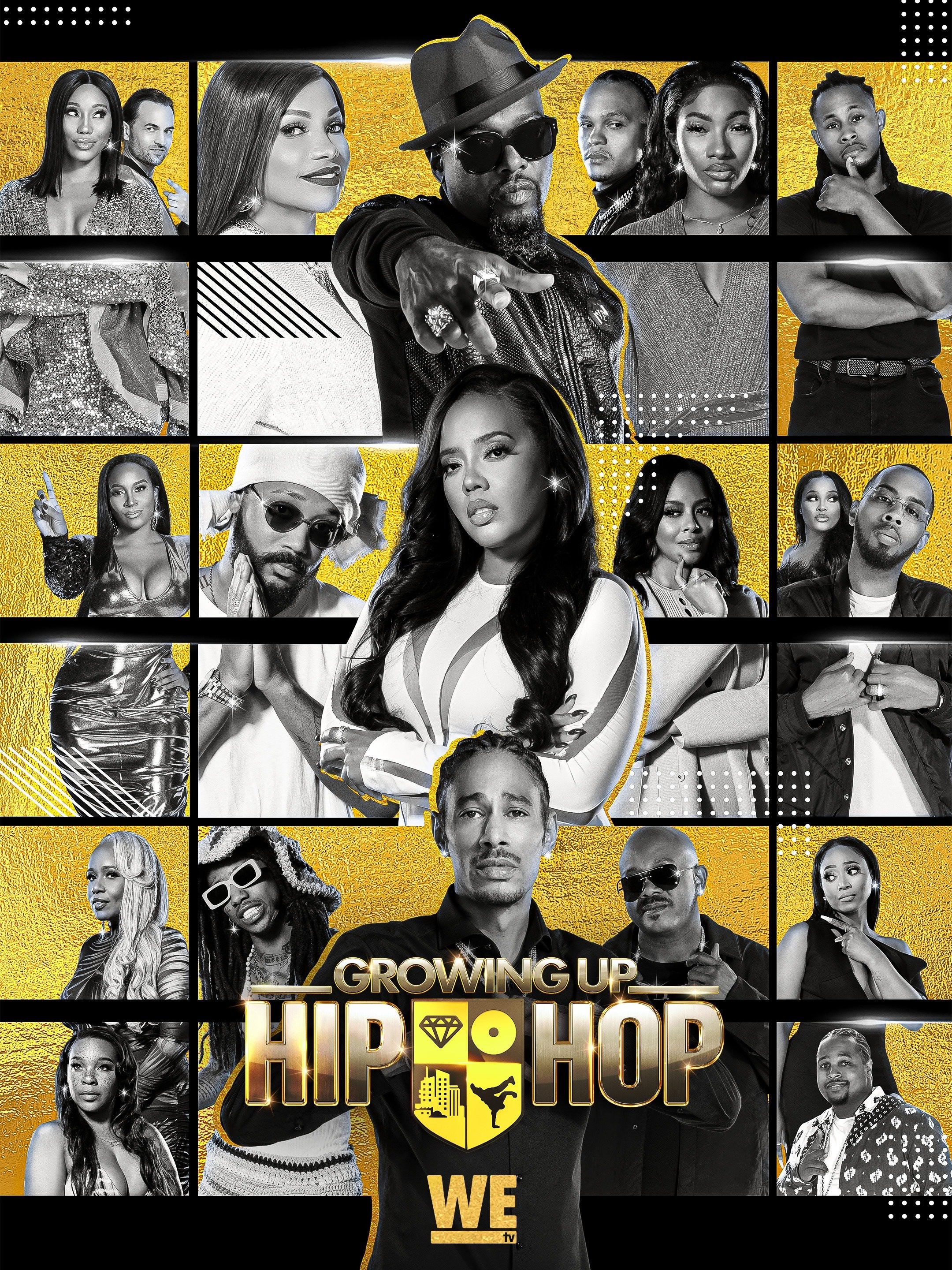 Promotional poster for WE tv's Growing Up Hip Hop: LA featuring the show's ensemble cast.