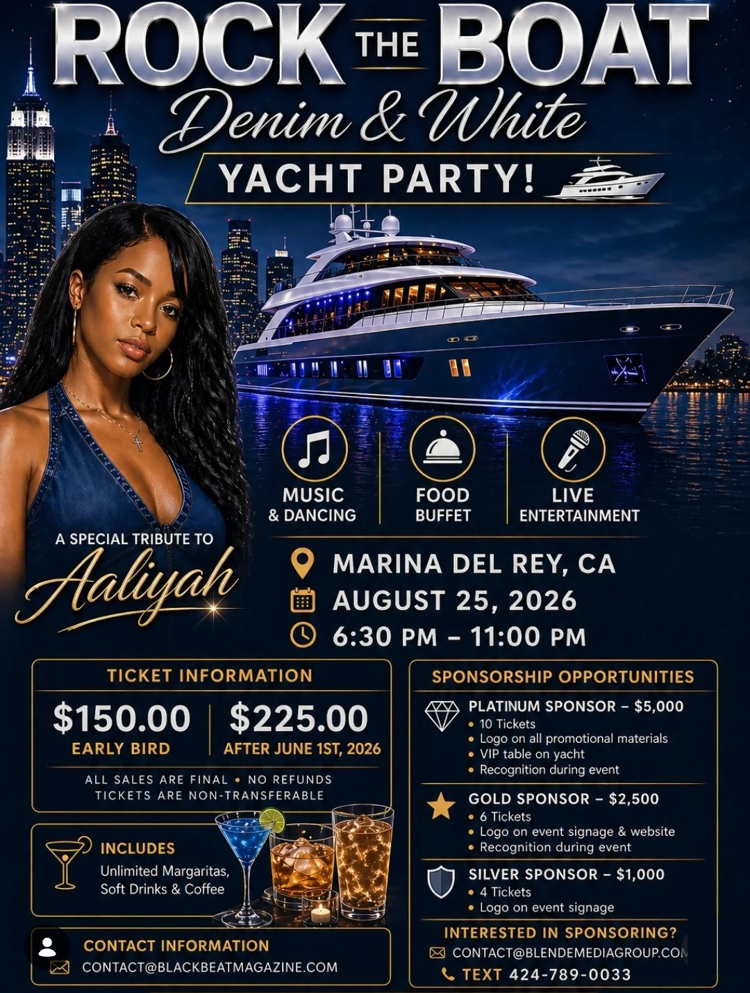 Rock The Boat Denim & White Yacht Party — a special tribute to Aaliyah, August 25, 2026 in Marina del Rey, CA